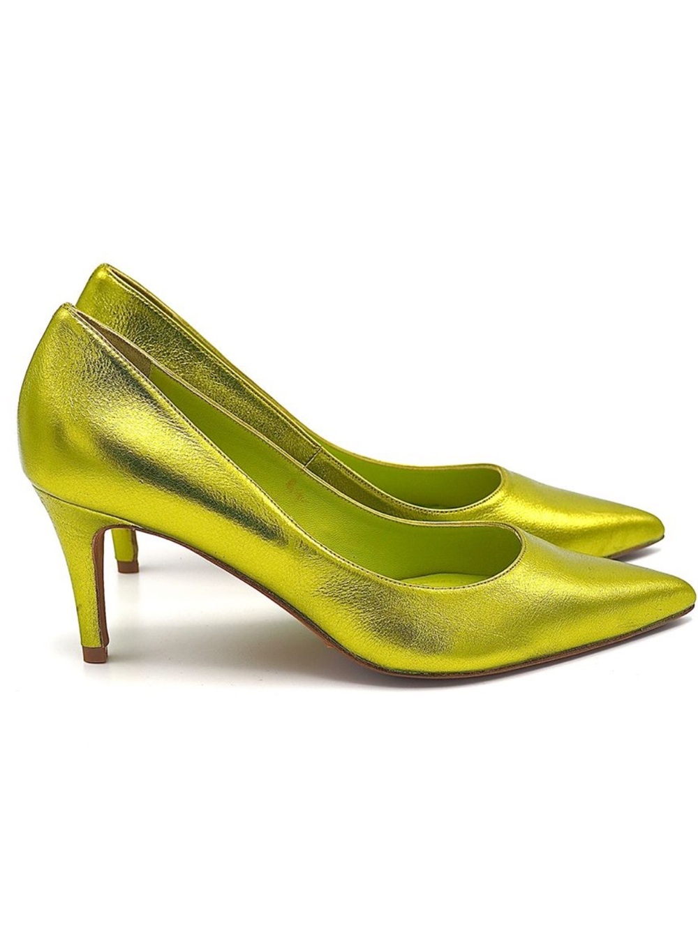 NEW Toral Metallic Lime Green Pointed-Toe Pumps